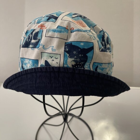 Boys Reversible Shark All Over Print Bucket Hat In Blue White Good Vibes Lookout - Picture 10 of 10